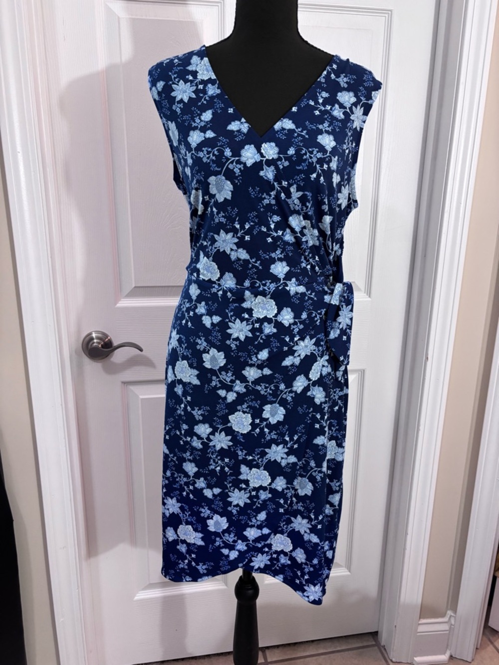 Banana Republic Navy Floral Wrap-Style Sleeveless Dress